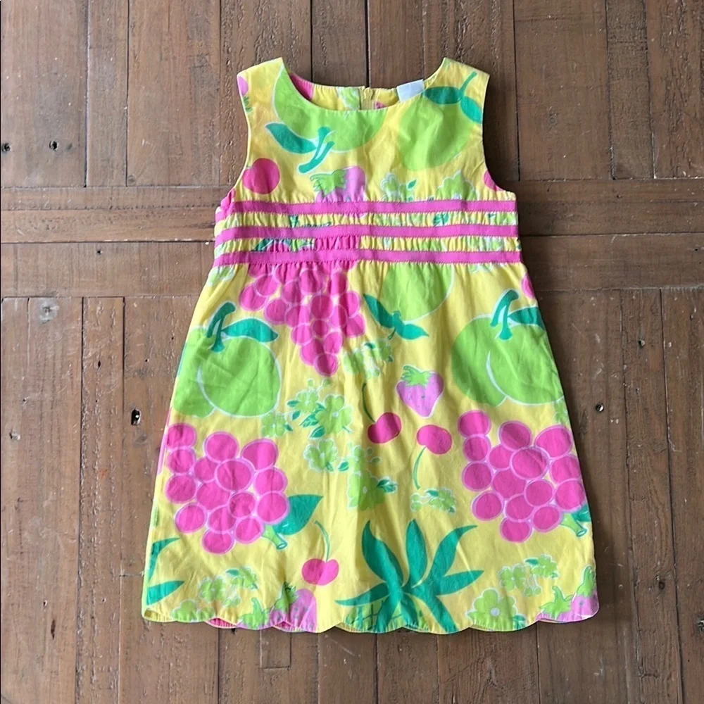 Lilly Pulitzer fruit salad colorful scalloped hem sleeveless dress